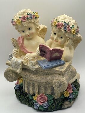 Vintage “Whistle While You Work" Resin Collectible Cherubs Music Box Sculpture